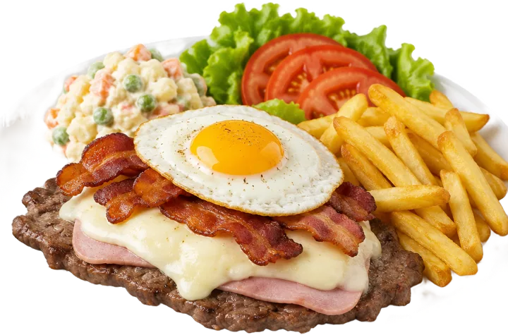 Chivito completo al plato de Deli Lula, comida casera con delivery en Jardines del Hipódromo